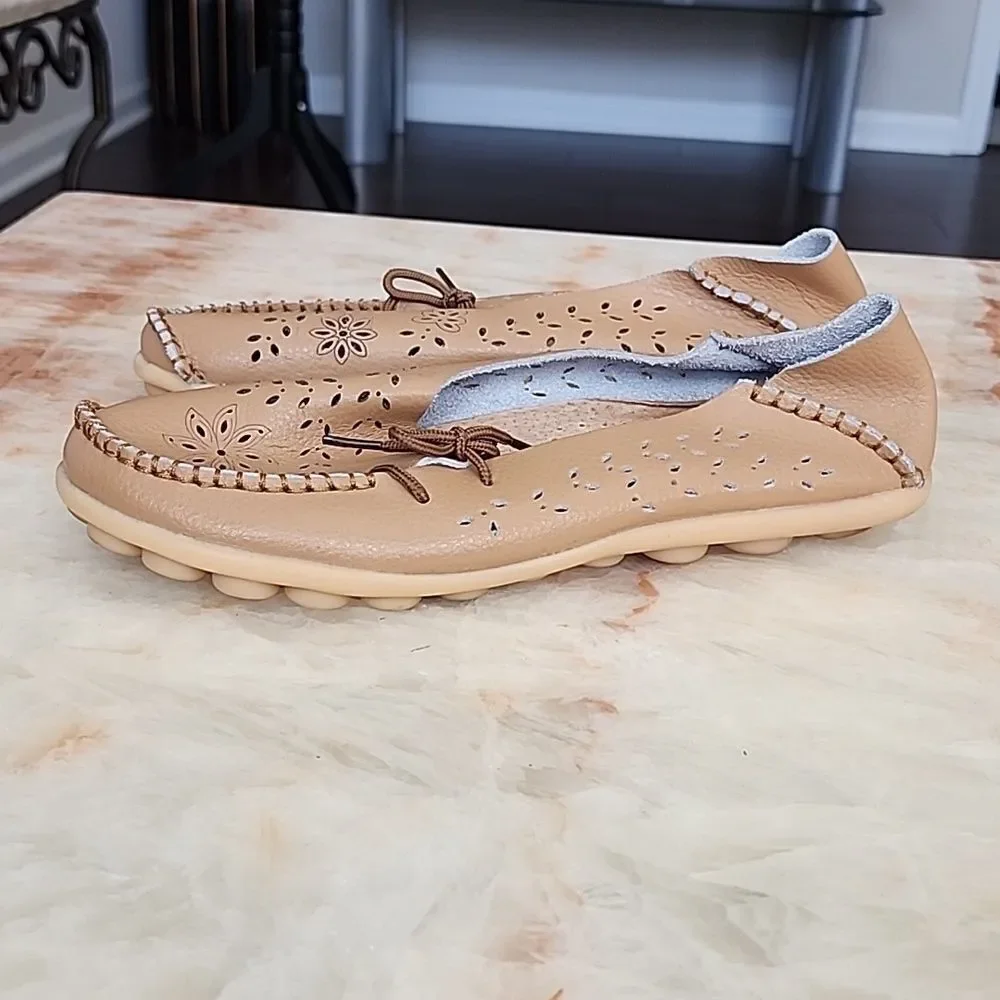 Khaki Leather Loafers